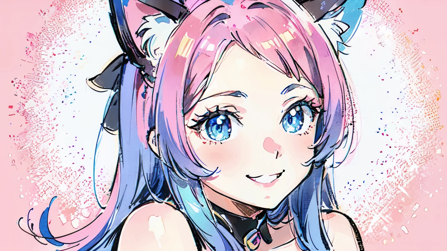 Cat-eared girl, Pink Hair,blue eyes, Avatar,cute,smile