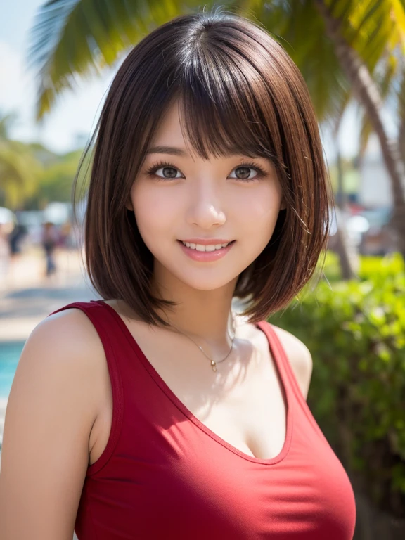 ((Red T-shirt,赤のsexyパンティ))、((highest quality)), Realistic, Very detailed, In detail, ((High resolution)), 8K,Japanese women,Beautiful woman,gravure,sexy,Beautiful Skin,Beautiful Eyes,Detailed face,(Glamour),((short hair)),Brunette colored hair,20th Generation,Glamour system,Bust size 85cm,Neat stenosis,(Beautiful Eyes),(Adult),smiling sexy、Phuket beaches、((Light of the sun))、(stand up)、
