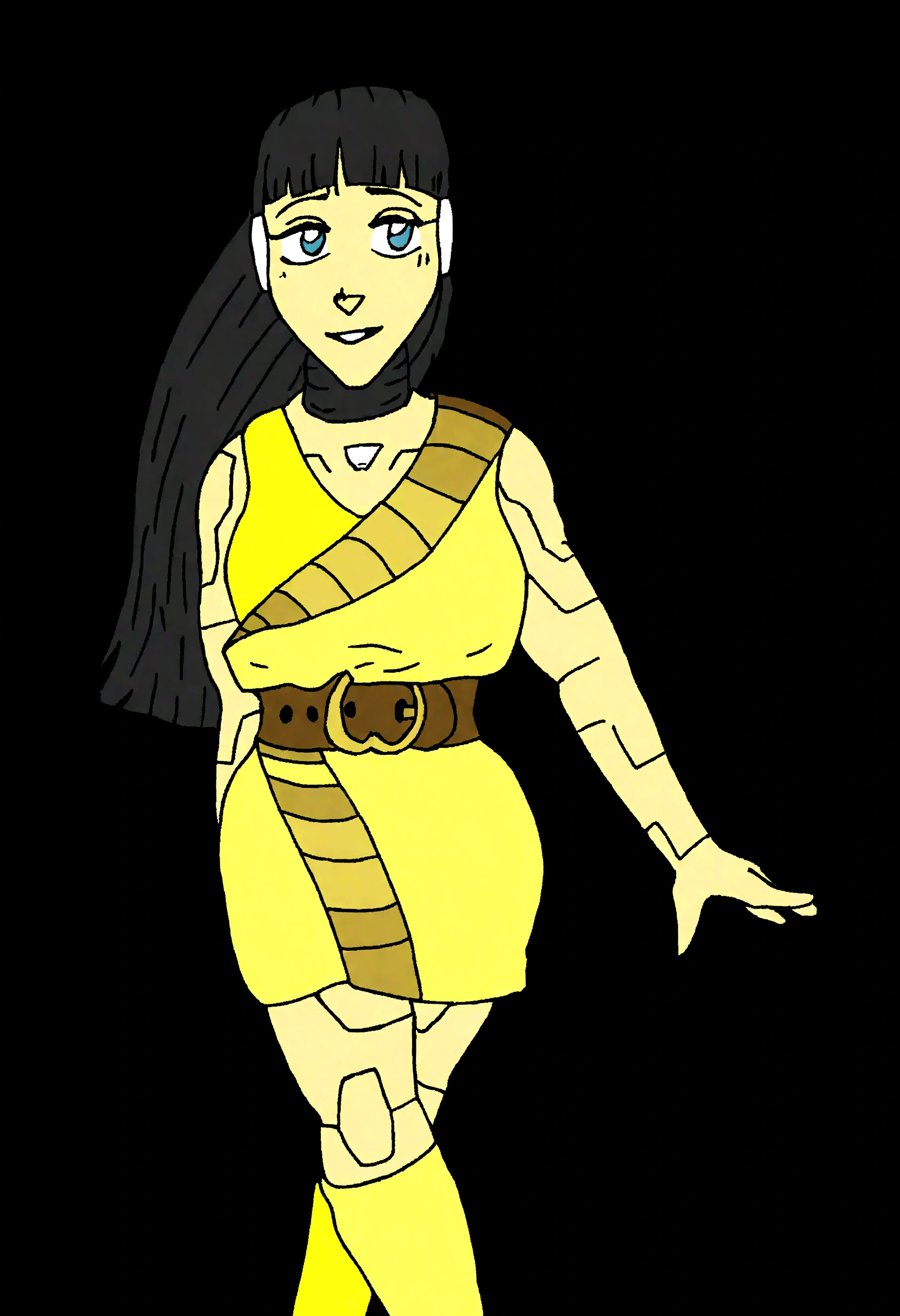a cartoon image of a woman in a yellow dress, the goddess artemis smirking, inspired by INO, hot robot humanoid woman, cel - shaded art style, drawn in microsoft paint,  cel shaded:15, wearing gold armor, cyborg girl