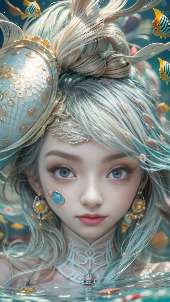 (RAW shooting, 32k:1.5, highest quality, masterpiece, Ultra-high resolution), (deep sea:1.0, Dramatic moonlight:0.7, Mysterious underwater world:1.3, Expressions of sadness:1.0), Side Shot, Fractal Art:1.3, Perfect dynamic composition:1.3, Very detailedな肌と顔の質感:1.3, Dynamic flow of water waves:1.3, Beautiful shell and coral decoration, Surrounded by lots of colorful fish, Rich underwater vegetation, The subject is observed from a distance, elegant and sophisticated, Fair skin, Incredibly slim body:0.8, Very beautiful face, Water droplets on the skin, (Yoga Wear:1.3, Yoga poses:1.3), Very accurate, Very detailed, Big eyes that exude beauty, Beautiful big lips, Unreal atmosphere, Earrings, bracelet