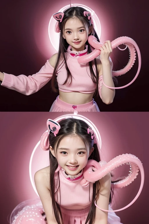 Tentacles drilled into the ears,Pink clothes,Magical girl,Hypnosis Device,Tentacles reach deep into the brain,Painful expression,parasitic,Ayanhei,collar,defeat,Empty eyes,bundle,whole body,Cat turning into tentacles,Tentacles control the body,Jk short skirt, junior high school student