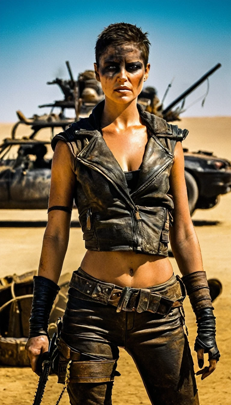 Mad Max Warrior Girl,End of the World,《Mad Max 4:Fury Road》,Creates a strong visual style,George Miller's signature cult、Steampunk、Hardcore sci-fi、cult、Aesthetics of Industrial Society、Decadent Aesthetics、The crazy and unique style of subculture is interpreted to the extreme。