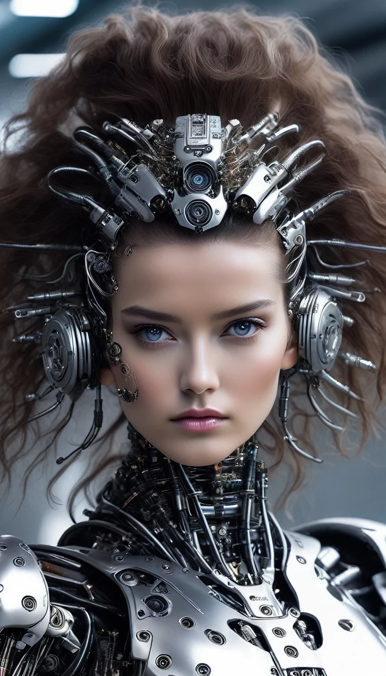 lithe beautiful terminator female runway model dressed in a robotic outfit, photographic detail, angura kei, modelcore, soft-focused realism, tousled beautiful hair, clear plastic armor, perfect natural complexion, hyperbole, precisionist -