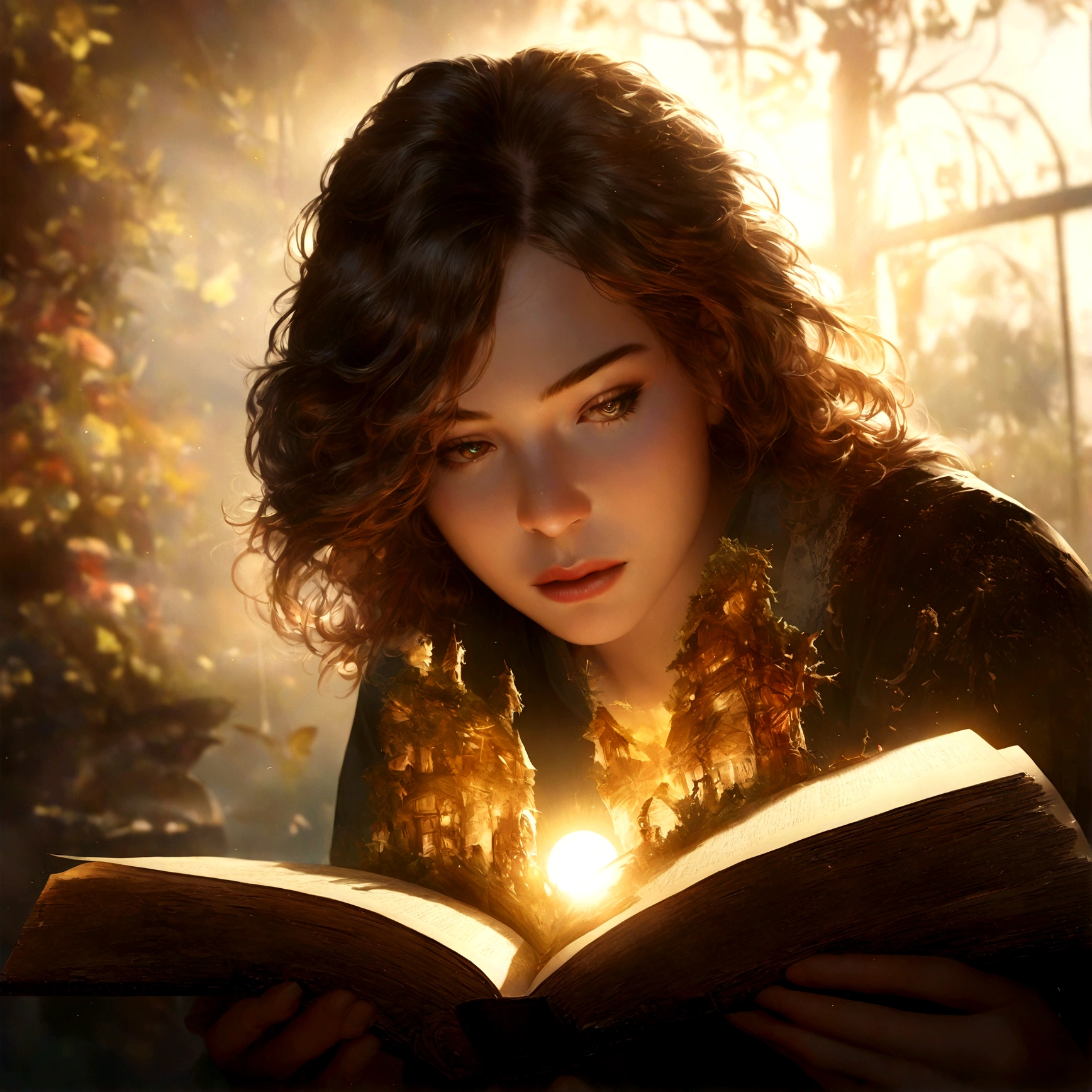 Hyper-realistic digital art style, "fairy tale", A fantasy world from the center book, Opening the book, Ultra detailed double exposure fantasy illustration, masterpiece, Movie, author：Andreas Lie, Luke Gramm, Photorealism, Backlight, Gorgeous lighting