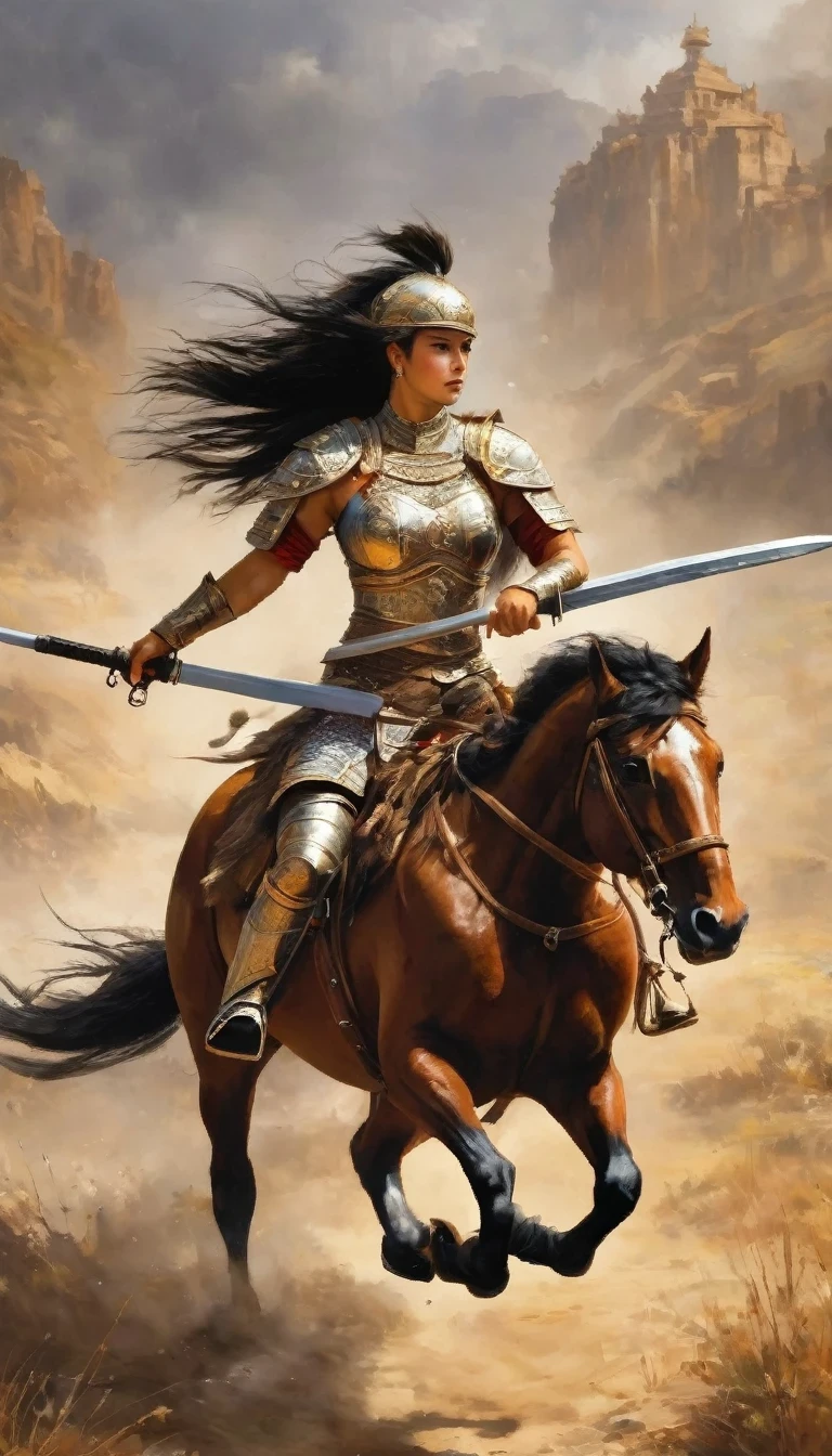 Female Warrior/Female Warrior，Horses gallop，Broadsword