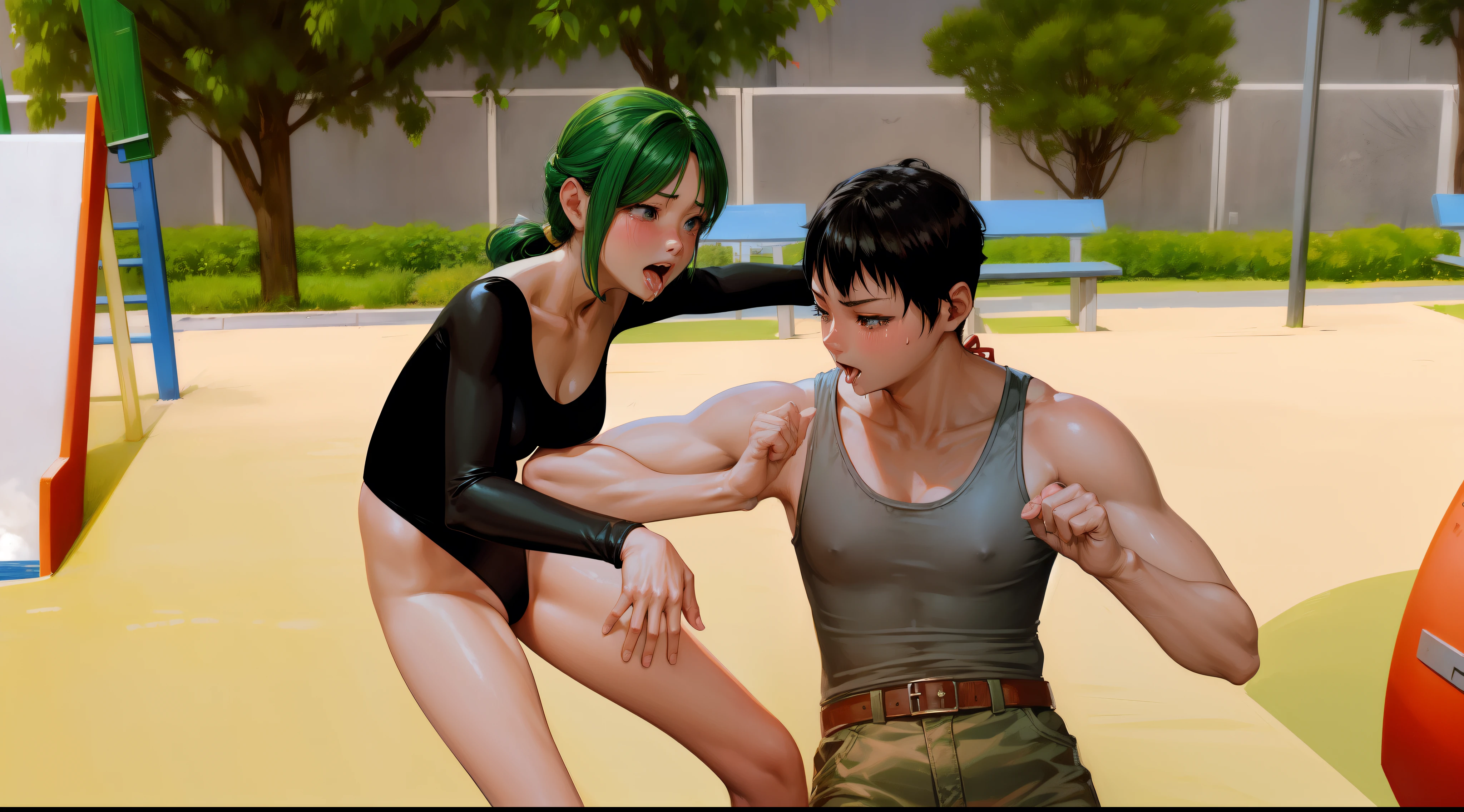 Multiple female combatants、Japanese girl、Close-up of a girl in a black leotard、Black glossy leotard、Black boots、Saiyan Girl, wonderful, Nano Girl, Female body type, Inspired by Hiromu Arakawa, Anime Manga Robot!! Anime Girls, Fubuki, Full Body Suit, by Hiromu Arakawa、wonderful, silk, Beautiful and attractive anime , Anime Girls of the future, tears,Drooling,Pee,Sweat,Tongue out,incontinence,Peeing、Estrus、Eyes wide open,Estrus,Blushing,Nipples are erect,Face is hot、Lust