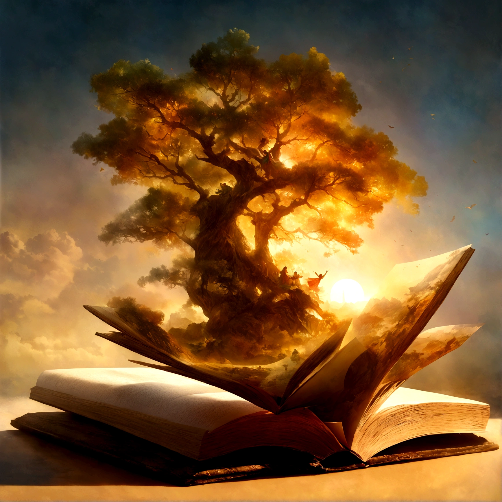 Hyper-realistic digital art style, "fairy tale", A fantasy world that comes out of the heart of a book, Opening the book, Ultra detailed double exposure fantasy illustration, masterpiece, Movie, author:Andreas Lie, Luke Gramm, Photorealism, Backlight, Gorgeous lighting