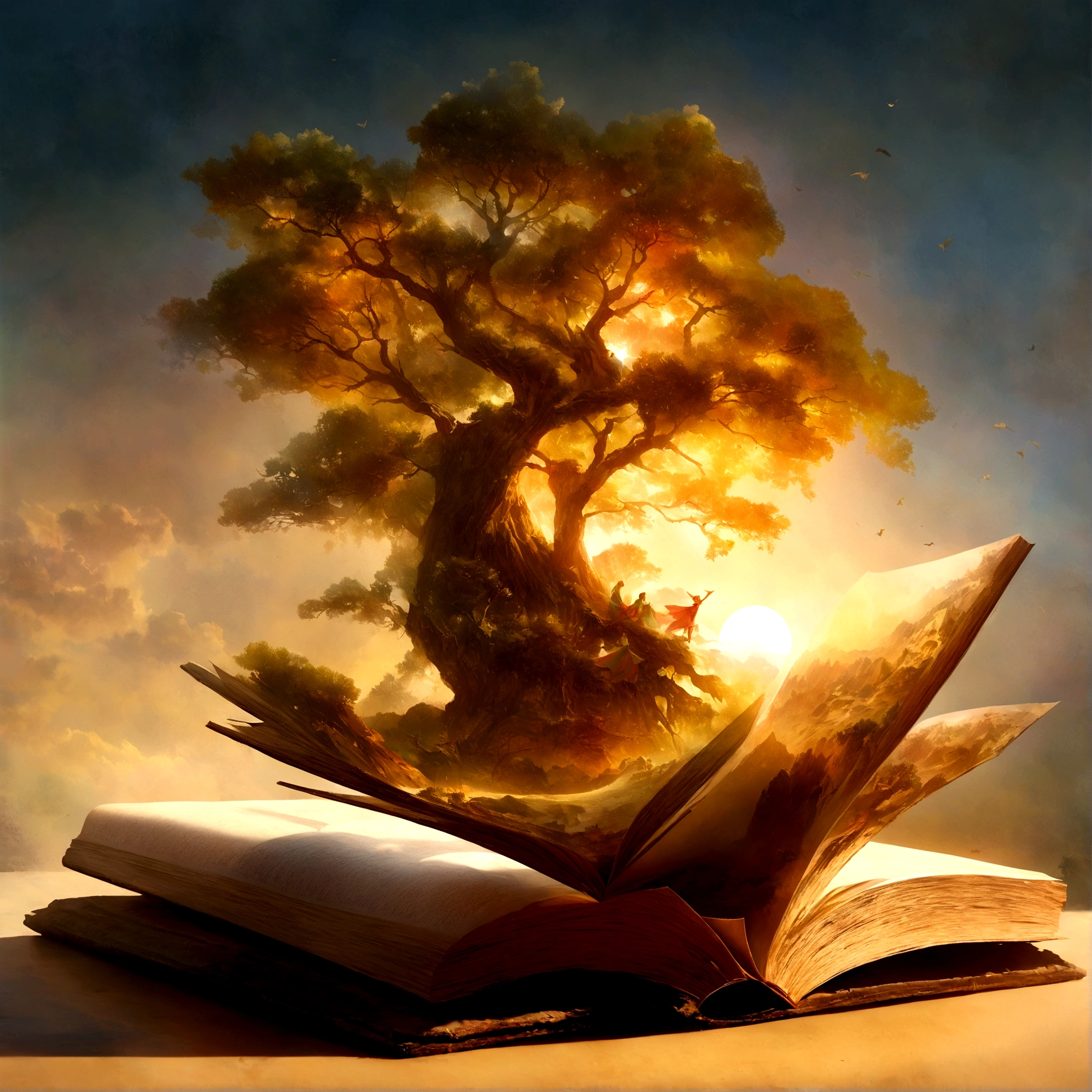 Hyper-realistic digital art style, "fairy tale", A fantasy world that comes out of the heart of a book, Opening the book, Ultra detailed double exposure fantasy illustration, masterpiece, Movie, author：Andreas Lie, Luke Gramm, Photorealism, Backlight, Gorgeous lighting