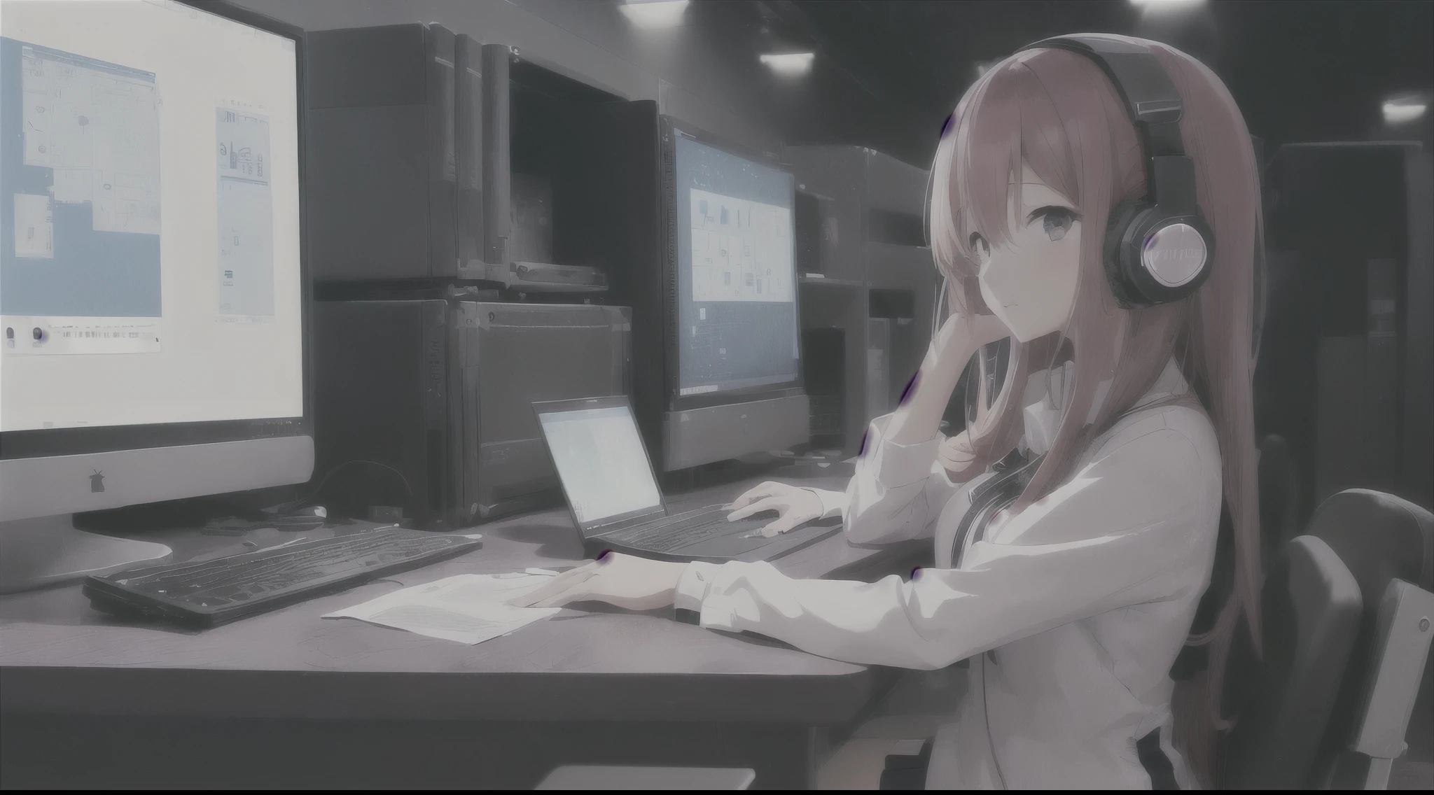 Anime girl sitting at a desk with a laptop and headphones, Anime Style 4 k, Best Anime 4K Konachan Wallpaper, 4k anime wallpaper, Anime Girl Desktop Backgrounds, Nightcore, Anime Style. 8k, Anime Art Wallpapers 8K, Lo-fi Girl, anime peripheral, 4K Manga Wallpapers, anime wallpaper 4k, anime wallpaper 4k