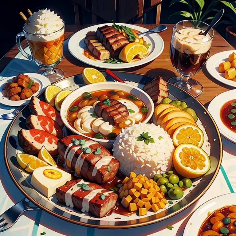 Crie varios pratos de comida caseira extremamente realista, Bolos, papa, Feijoada, Mush, peixe assado, Churrasco, lasanha, macarronada, panquecas, bife a parmegiana, Passion fruit moss, estrogonofe de frango, quero q nao fique cartonizado mais realista
