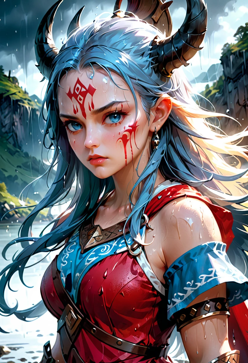 Female Warrior, A stunning Beautiful ancient female viking warrior war paint, eerie atmosphere, wet brush, By Wadim Kashin and Alberto Seveso, Epic cinematic brilliant stunning intricate meticulously detailed dramatic atmospheric maximalist digital matte painting, Flawless eyes, hyperdetailed painting, CGSociety ZBrush Central fantasy art concept art  megapixels 8K resolution HDR, photorealistic lifelike