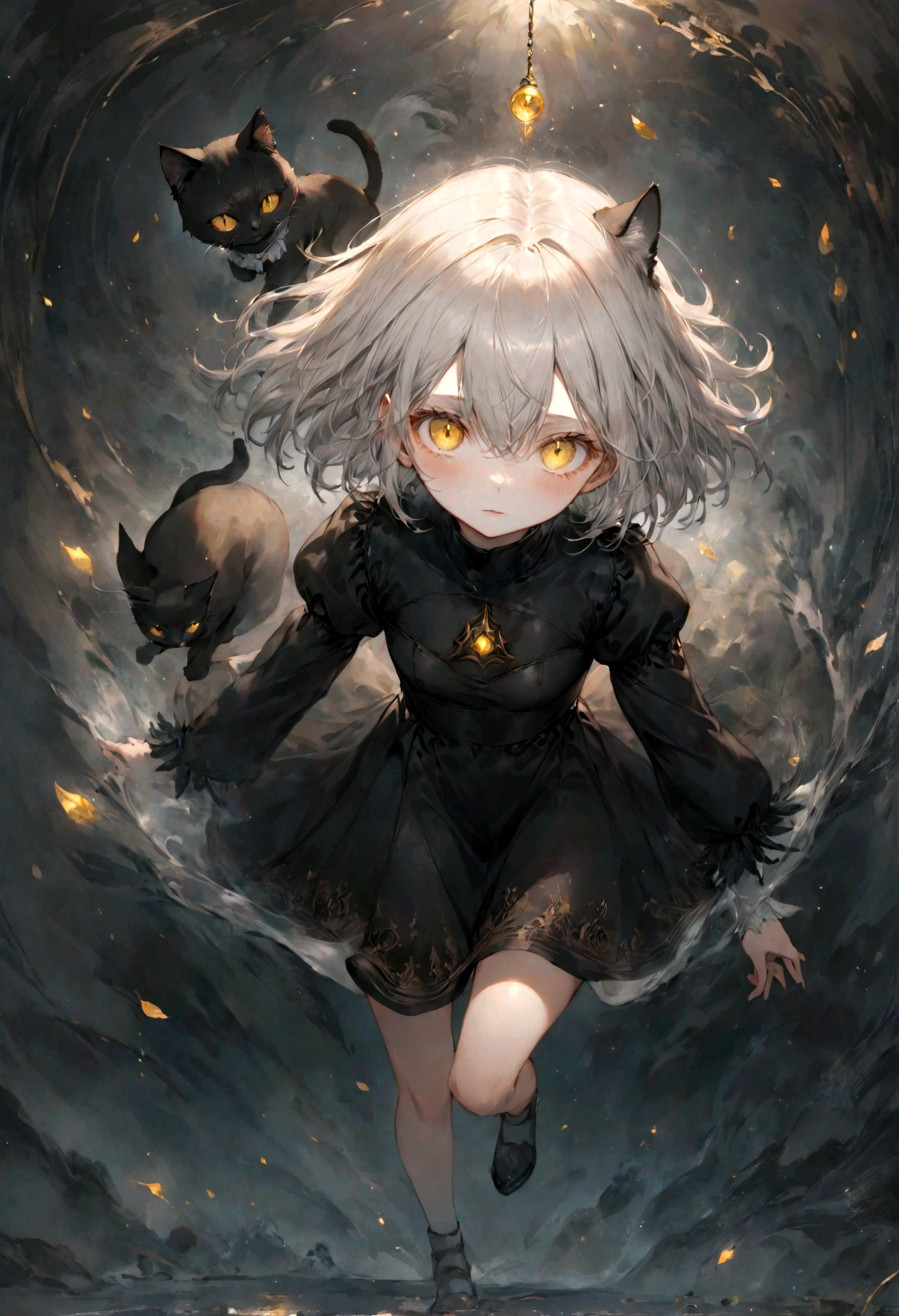 Weird,dark,Dead,Girl,Black Cat,Wandering floating spirit,Golden eyes,dark中猩红的眼睛
