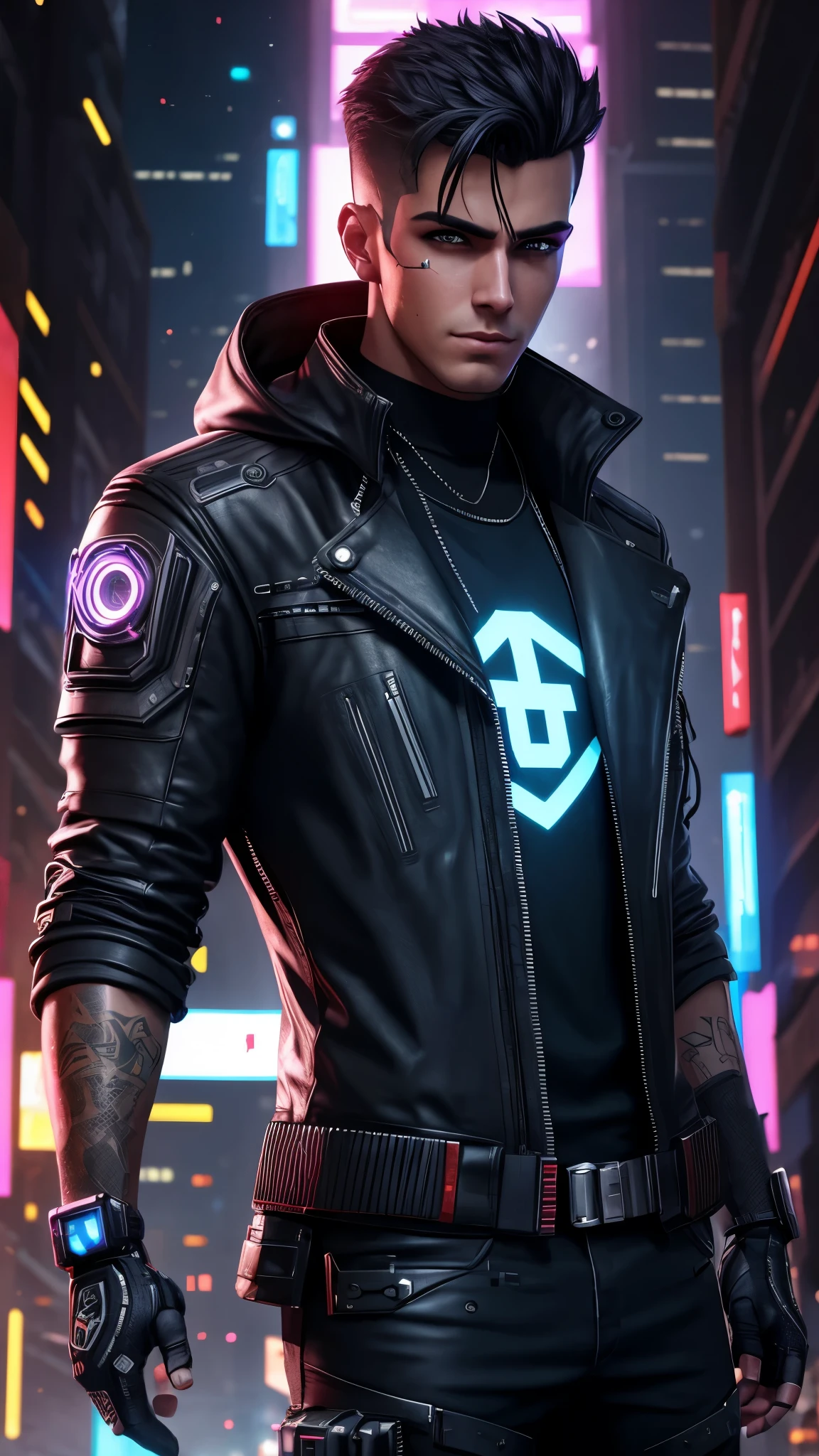 Change background cyberpunk handsome boy, Ralastic face, 8k, Ultra realistic image,