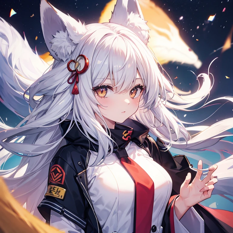 Fox Girl, Fox's Tail, Nine-Tailed Fox,Fox Ears, Black colored hair, Fox Makeup, Kimono with open chest, kimono, Nice body, Avatar, face, Open chest, lewd face, Dominant representation, naughty face,Big Breasts,Emphasize cleavage,Show bare skin、Skin is visible、Opening the legs、Show off your thighs、With legs apart、A beautifully patterned kimono、I can see her cleavage