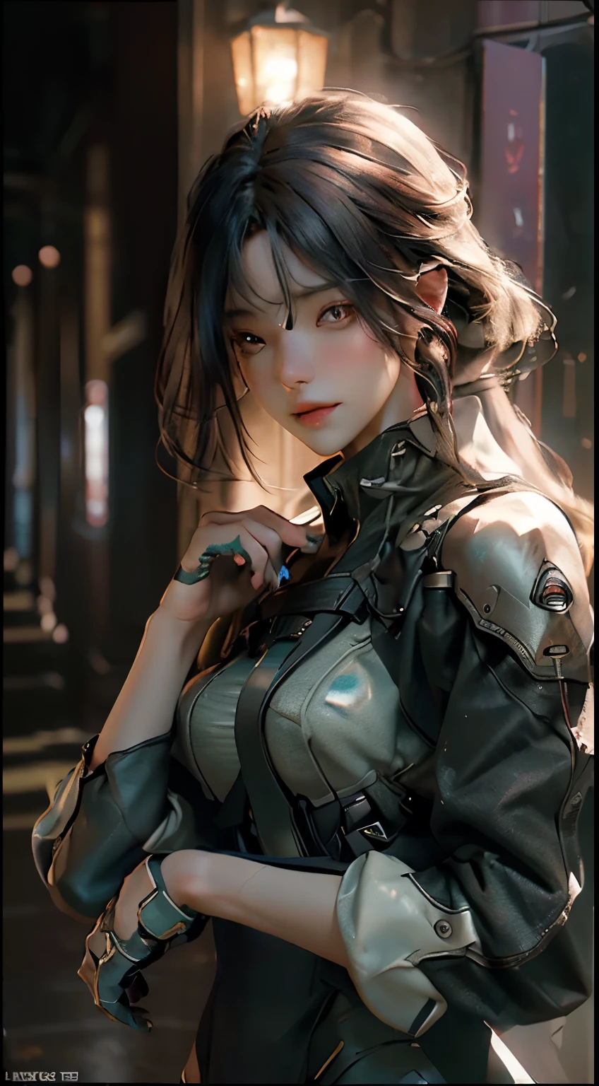 ((Best quality)), ((masterpiece)), (detailed:1.4), 3D, an image of a beautiful cyberpunk female,HDR (High Dynamic Range),Ray Tracing,NVIDIA RTX,Super-Resolution,Unreal 5,Subsurface scattering,PBR Texturing,Post-processing,Anisotropic Filtering,Depth-of-field,Maximum clarity and sharpness,Multi-layered textures,Albedo and Specular maps,Surface shading,Accurate simulation of light-material interaction,Perfect proportions,Octane Render,Two-tone lighting,Wide aperture,Low ISO,White balance,Rule of thirds,8K RAW,