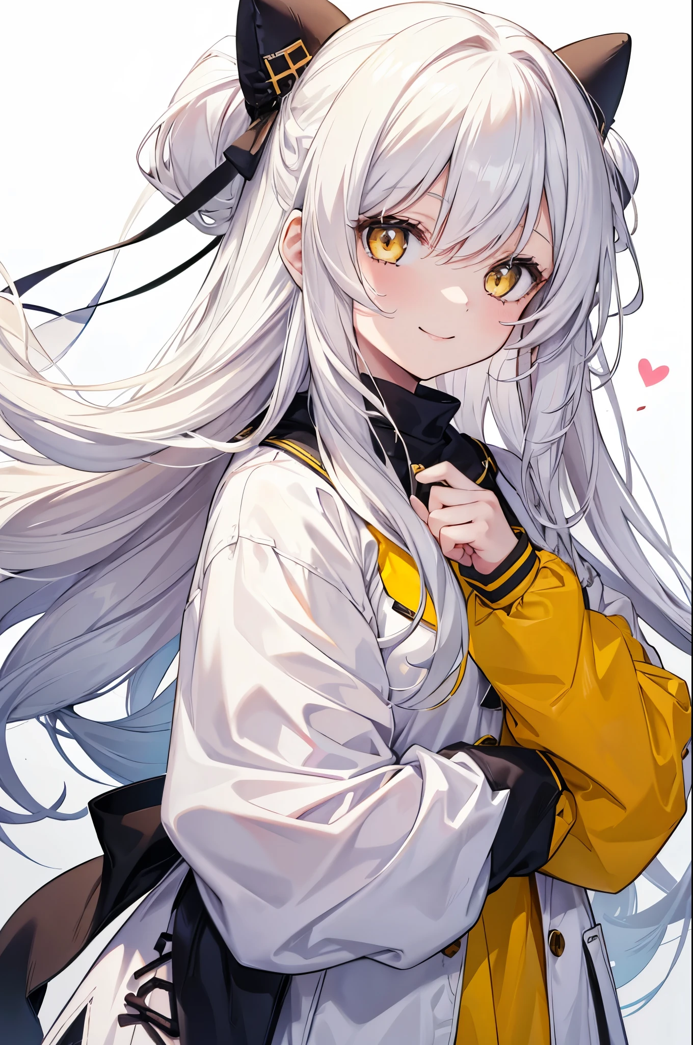 Young girl, white long hair, yellow eyes, smile face, modern style, happy girl