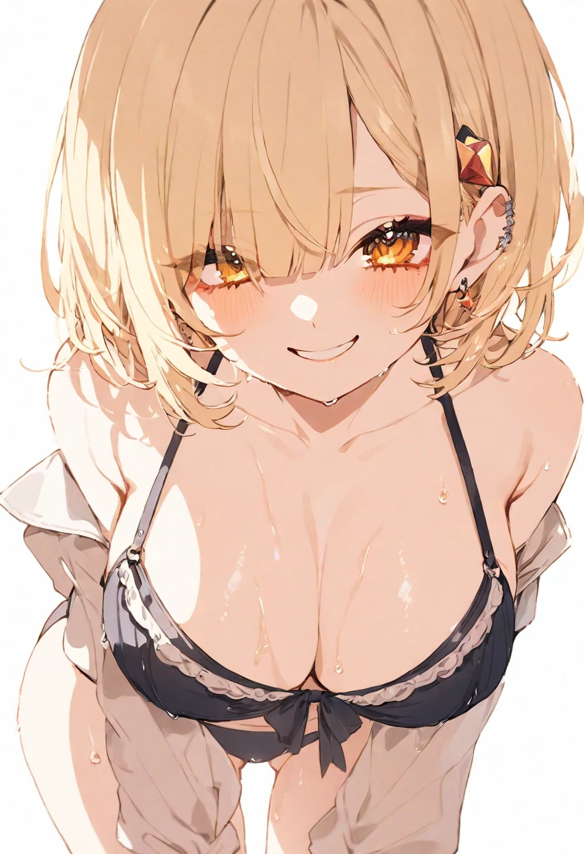 (masterpiece), (best quality), perfect face, beautiful girl, white background background, delicate and beautiful face and eyes, dark intense shadow,
1 girl, vtuber style, cool girl, hololive, Yozora Mel, short blond hair, bikini, wet body, big chest, cropped shoulders, clavicle, winking, smile, bare feet, chest visible through clothes, ass visible through thighs, (full body), looking at viewer, standing,