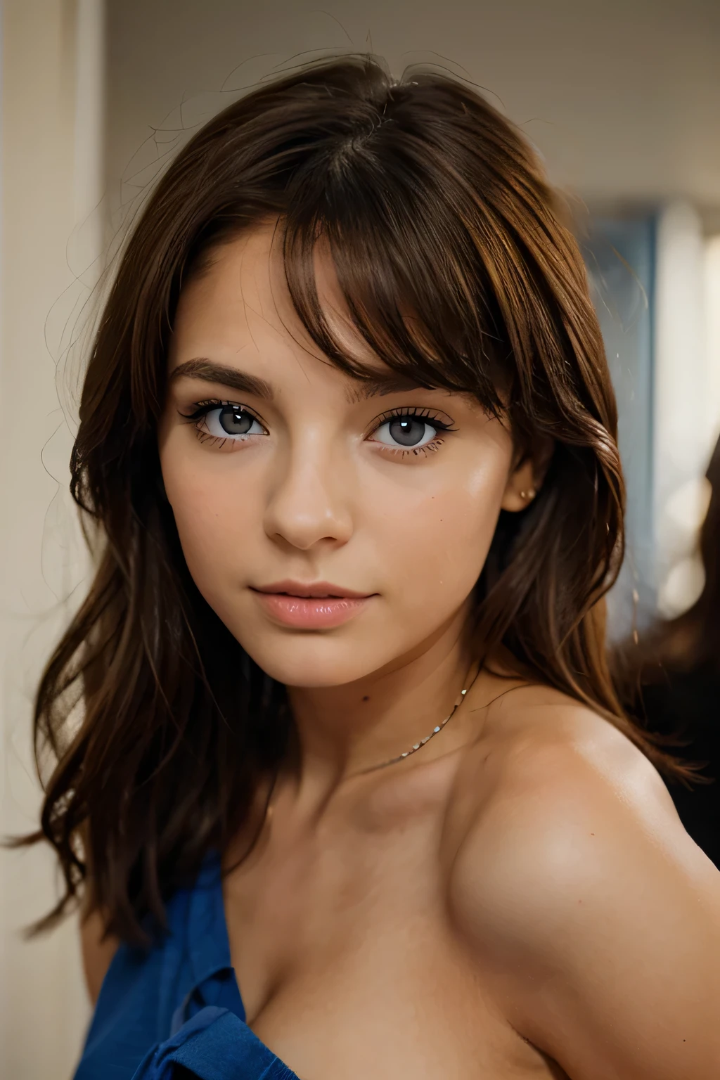 Fille brune au yeux bleu