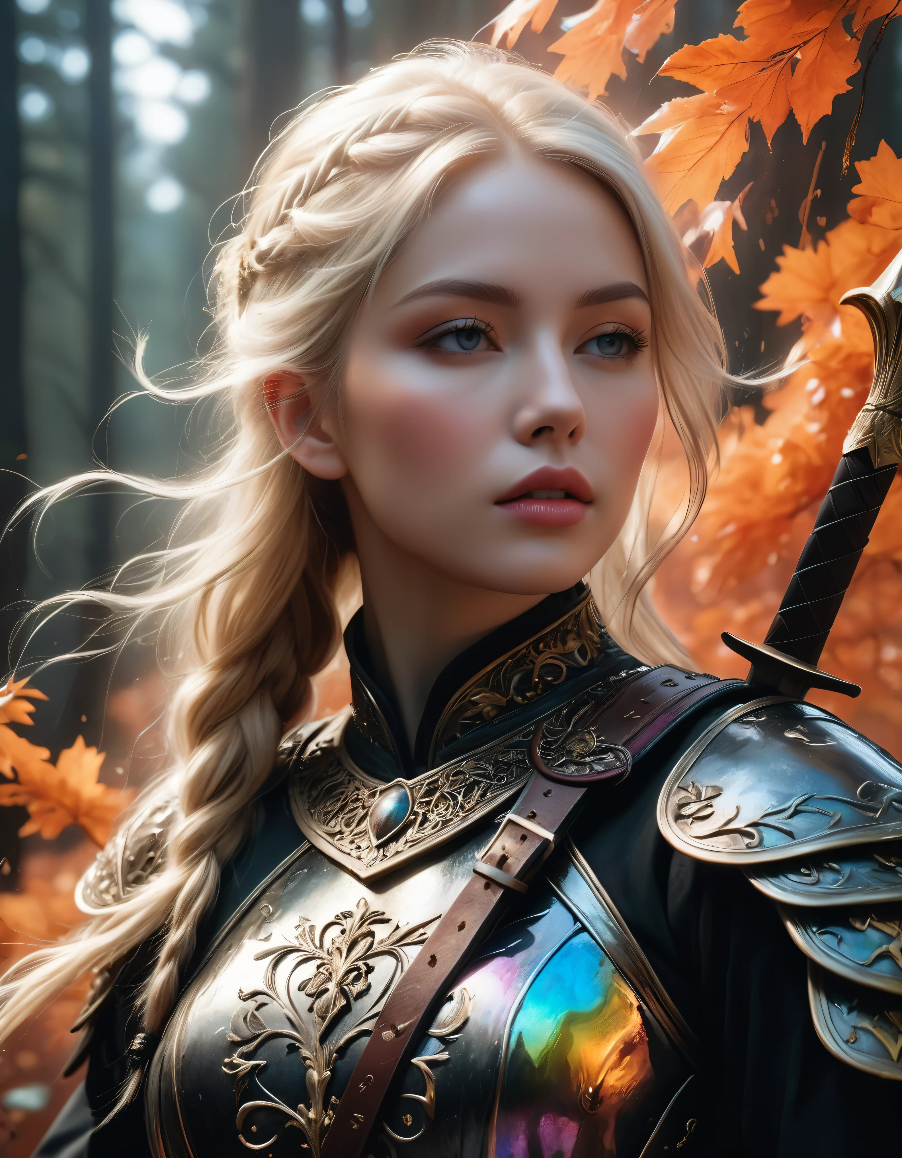 ((Masterpiece in maximum 16K resolution):1.6),((soft_color_photograpy:)1.5), ((Ultra-Detailed):1.4),((Movie-like still images and dynamic angles):1.3) | ((double contact):1.3), ((Fierce Blonde Female warrior silhoutte effect):1.2), ((Superimposed on Pretty Female):1.1)《dark forest sky》Agnes Cecile, Jeremy Mann, Oil and ink on canvas, fine dark art, super dramatic light, photoillustration, amazing depth, the ultra-detailed, iridescent black, superfluous dreams, intricately details, amazing depth, Amazing atmosphere, Mesmerizing whimsical vibrant landscapes, ((Female warrior aesthetic attire):1.2), Maximalism ((beautiful outside, Ugly inside, pressure and pain, beauty and despair, hard and soft, positive and negative, hot and cold, Sweet and sour, Vibrant but boring, Perfect harmony, light and shadows, old and young, Black and white, Corresponding color, loud and quiet, Chaos and peace, life and death):1.2) The complex masterpiece of a real-time engineering leader. | Rendered in ultra-high definition with UHD and retina quality, this masterpiece ensures anatomical correctness and textured skin with super detail. With a focus on high quality and accuracy, this award-winning portrayal captures every nuance in stunning 16k resolution, immersing viewers in its lifelike depiction. | ((perfect_composition, perfect_design, perfect_layout, perfect_detail, ultra_detailed)), ((enhance_all, fix_everything)), More Detail, Enhance.
