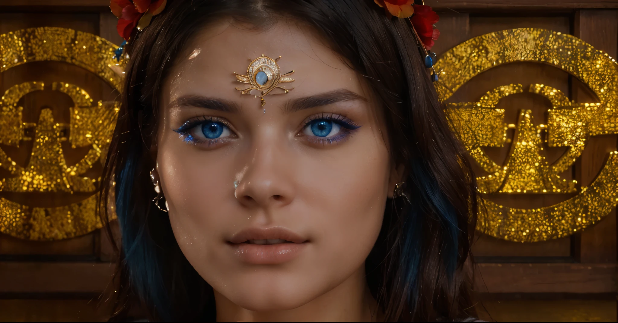 a nice 23yo latin woman with beautifull intense blue eyes, uhd, 8k, cinematic, hyper realistic