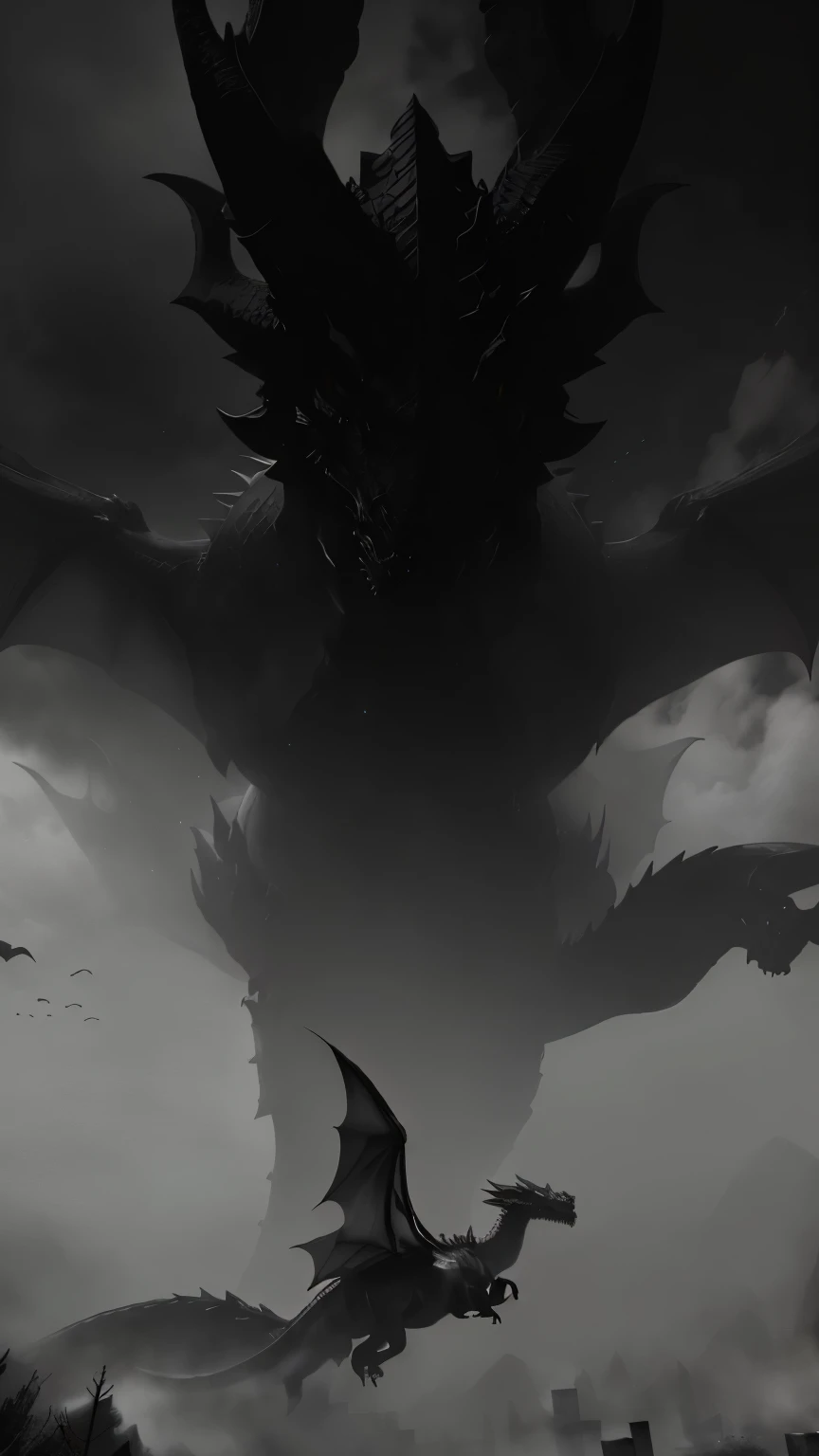 a black and white photo of a dragon flying over a graveyard, Alduin, dragon in the background, i just saw a huge dragon, Introduction to Skyrim, black dragon, giant dragon resting in a cave, dragon flying in the background, dragon with scars, dragon!, colossal dragon as background, You look at your stomach, dragon centered, Ankara Gunhei, 飞dragon