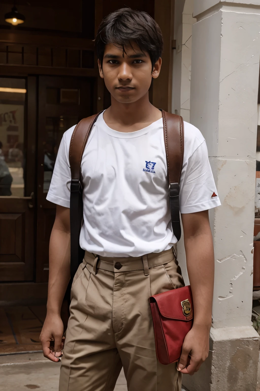 Indian school boy with bag teen, 4k