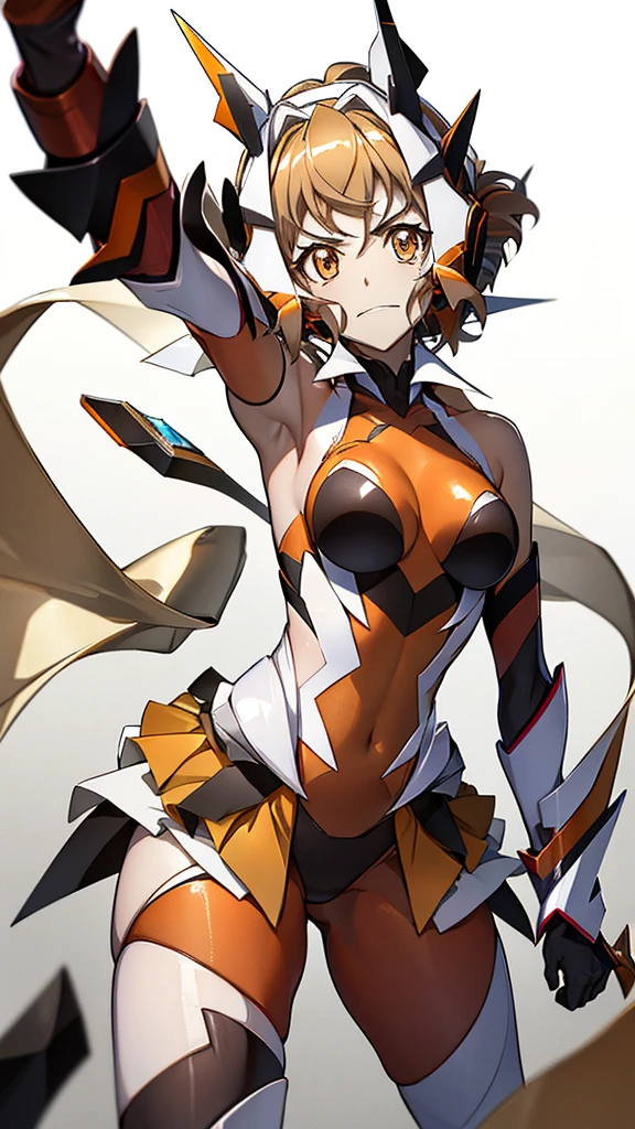 highest quality、Awesome portrayal、Esbian all over、symphogear、sound、Orange sound、Orange Hair、Orange eyes、Esbian all over、White background