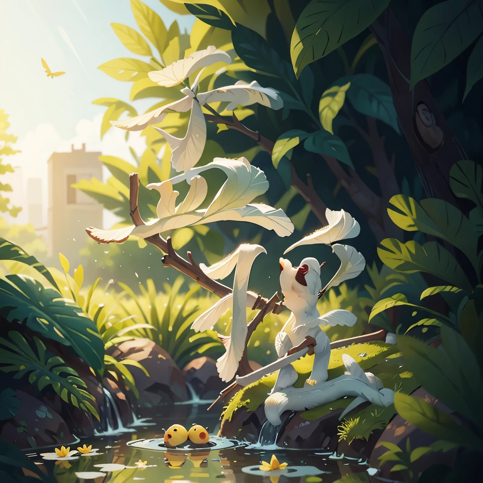 girl, paddle, pond, summer, Perfect quality, Be focused (Clutter - Home: 0.8), (masterpiece: 1.2) (Practical: 1.2) (Bokeh) (best quality) (Delicate skin: 1.3) (Intricate details) (8K) (Detail eyes) (Clear focus), (Happy)