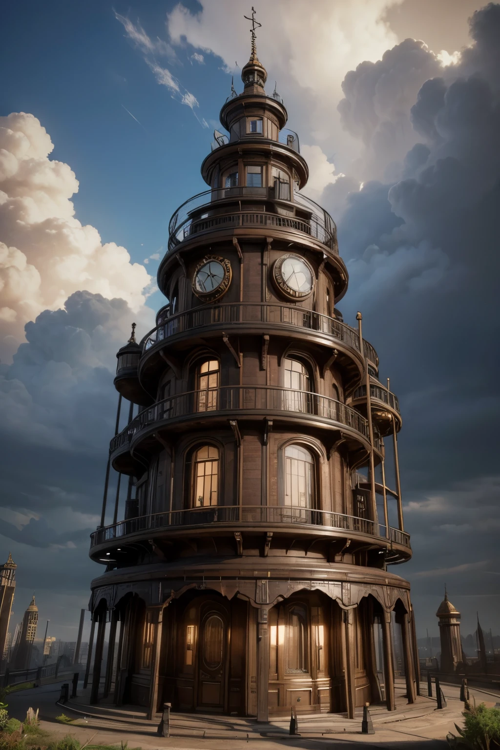 Generate what structures that have a steampunk design would look like 