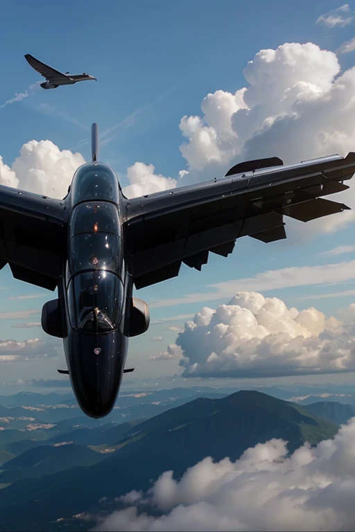 a beautiful car with wings flies across the sky with clouds