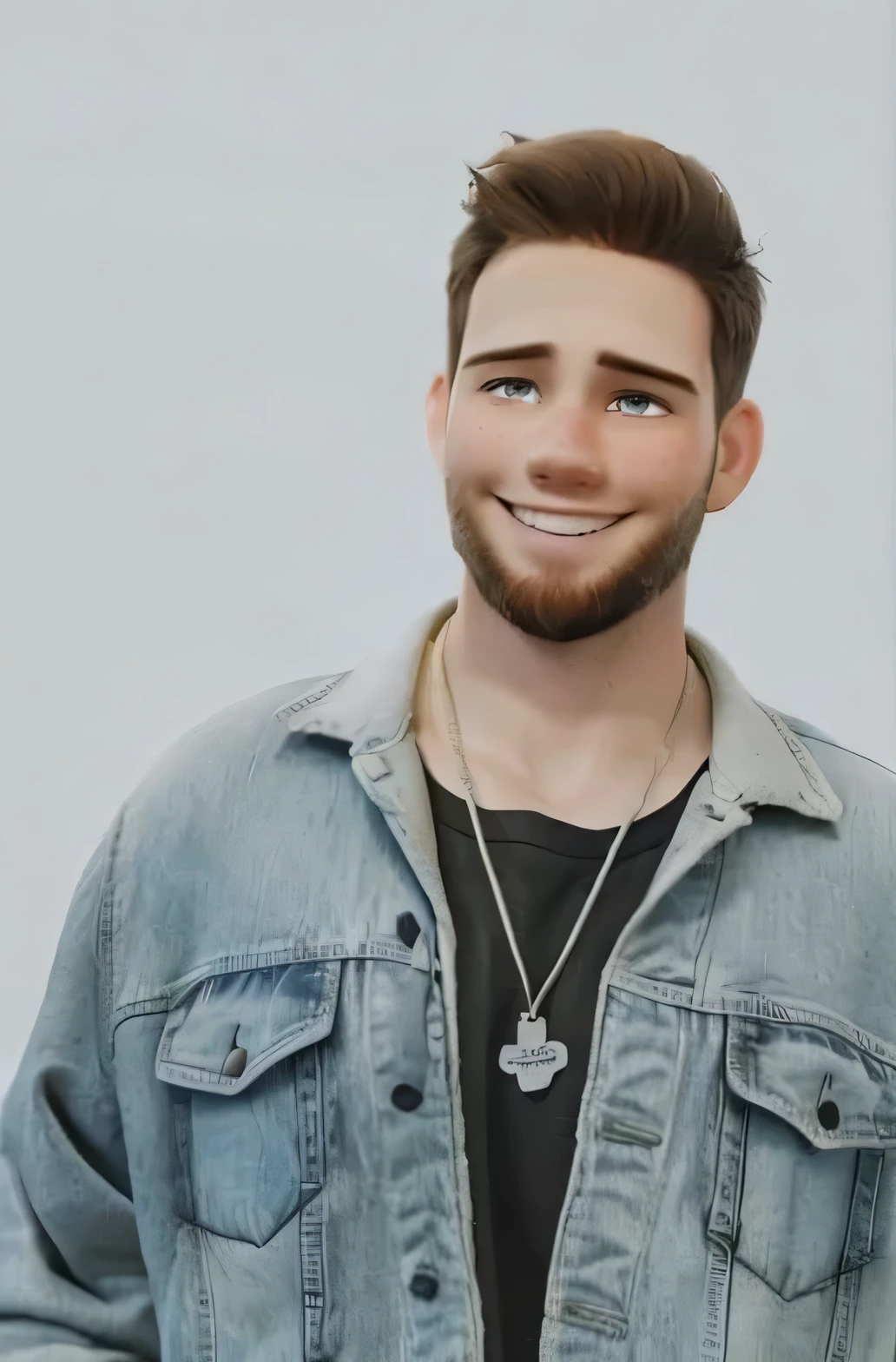 young white man, smiling, brown hair, brown beard, with drawstring
