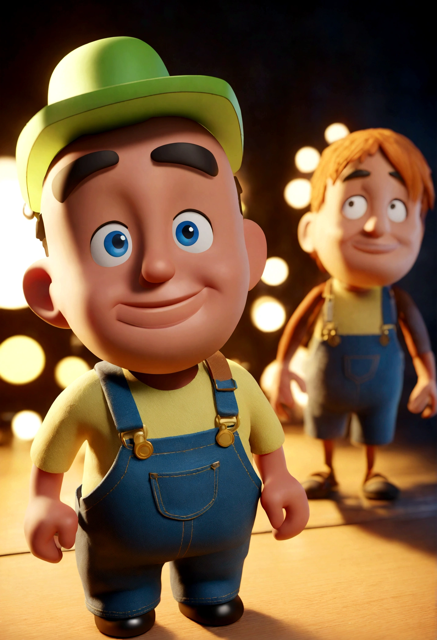man standing, dressed in overalls, near 6 AXLE TRAIL, animation character, stylized character, animation style rendering, stylized 3d, Arnold Maya rendering, stylized 3d rendering, toon rendering keyshot, 3d character, character 3D, stylized 3d rendering, 3d character rendering, cartoon character, close-up character, character pose, (Pixar style) (master part: 1.2) (Bokeh) (best quality) (detailed skin) (detailed texture) (8k) (clay) (cinematic lighting) (sharp focus