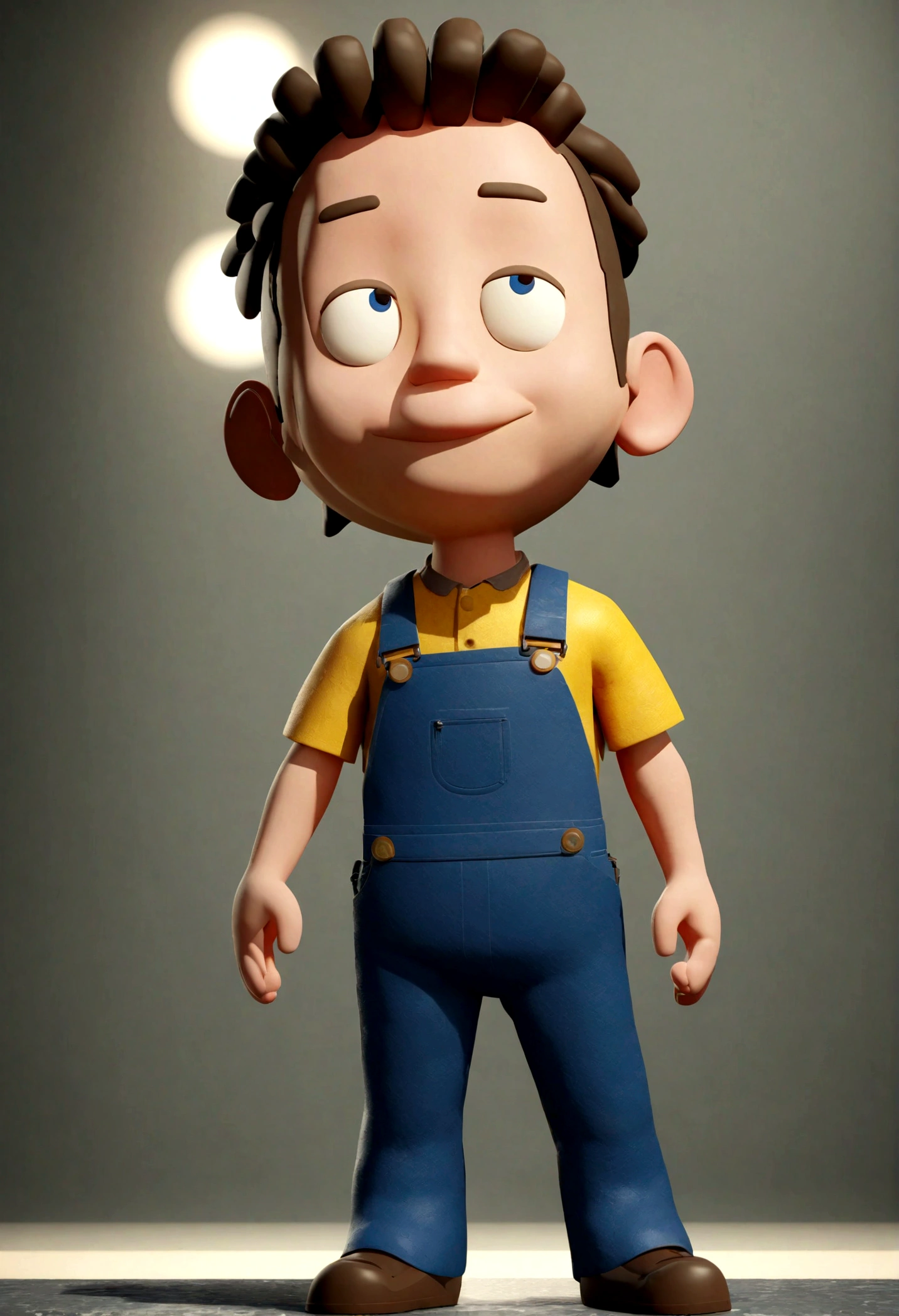 man standing, dressed in overalls, near 6 AXLE TRAIL, animation character, stylized character, animation style rendering, stylized 3d, Arnold Maya rendering, stylized 3d rendering, toon rendering keyshot, 3d character, character 3D, stylized 3d rendering, 3d character rendering, cartoon character, close-up character, character pose, (Pixar style) (master part: 1.2) (Bokeh) (best quality) (detailed skin) (detailed texture) (8k) (clay) (cinematic lighting) (sharp focus