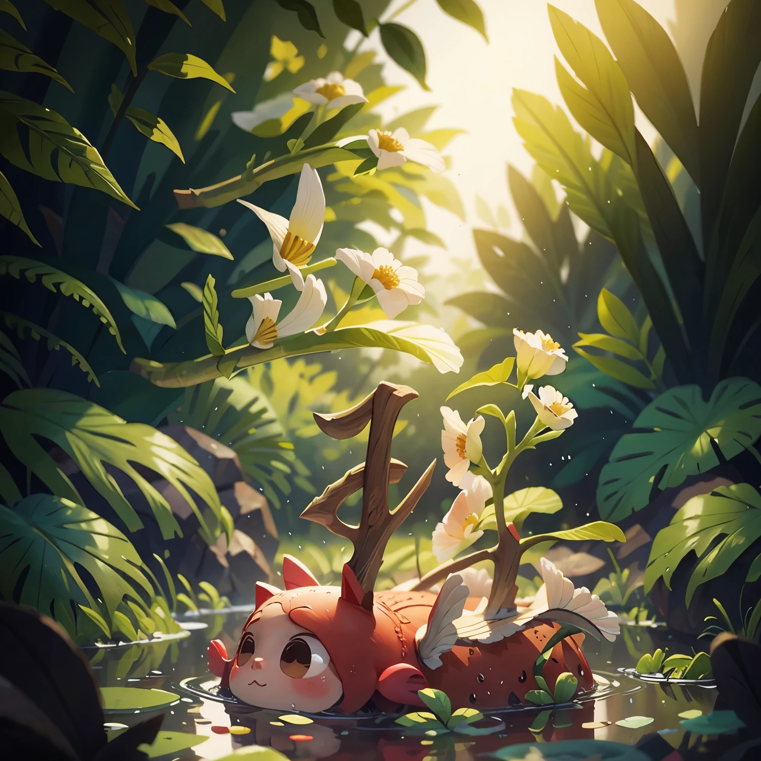 girl, paddle, pond, summer, Perfect quality, Be focused (Clutter - Home: 0.8), (masterpiece: 1.2) (Practical: 1.2) (Bokeh) (best quality) (Delicate skin: 1.3) (Intricate details) (8K) (Detail eyes) (Clear focus), (Happy)