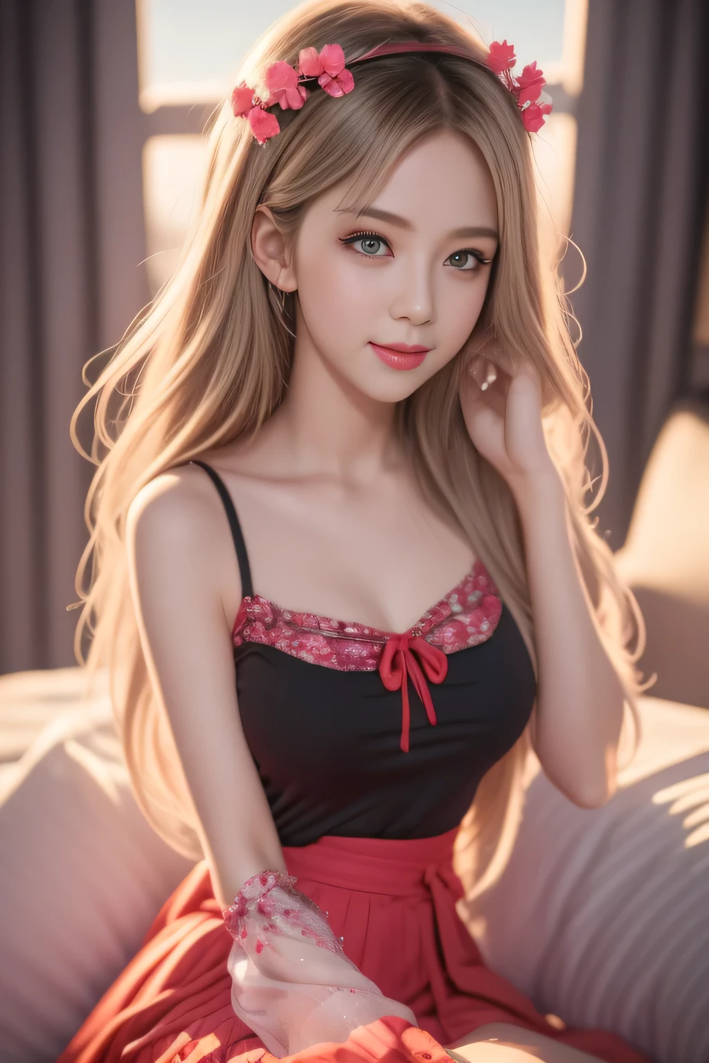 (Ultra-detailed eyes), (((textile shading))), (((Best Quality))), (((masterpiece))), (((Ultra realistic))), fat, sassy girl, (((magical little girl))), (Petite), blonde long hair, blonde long hair, blonde long hair, cute hairstyle, ((gorgeous hair)), Pink eyes, smile, smile, smile(((cute style, look cute and chic. Hot couture spark sheer top pink, Goddard sophie shorts, y2k))), ((striking a pose)), (((realistic))) (gorgeous, sassy, it girl), fancy jewelry, full led on background, sparkling led on background, retro light, cute vibe, light led on background, light retro led, magic disco light led, strong atmosphere,, cowboy shot, midshot, centered image, eye on camera, front look