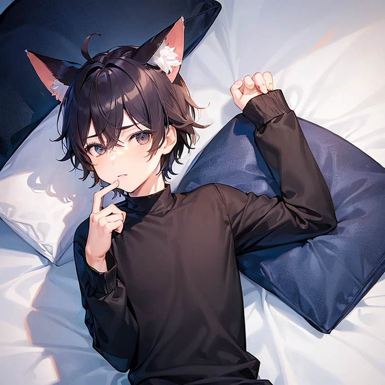 masterpiece, highest quality, 1 boy(black hair),bed, bedroom, fellitio, lick, lick_penis, looking at viwer,saliva,精液 upon face, oral, penis, throw, realistic, tupongue,suck dick,((human)),Shota,full nude,fake dog ears,Dog collar,fake dog tail,excited face,big paw glove,Bukkake,