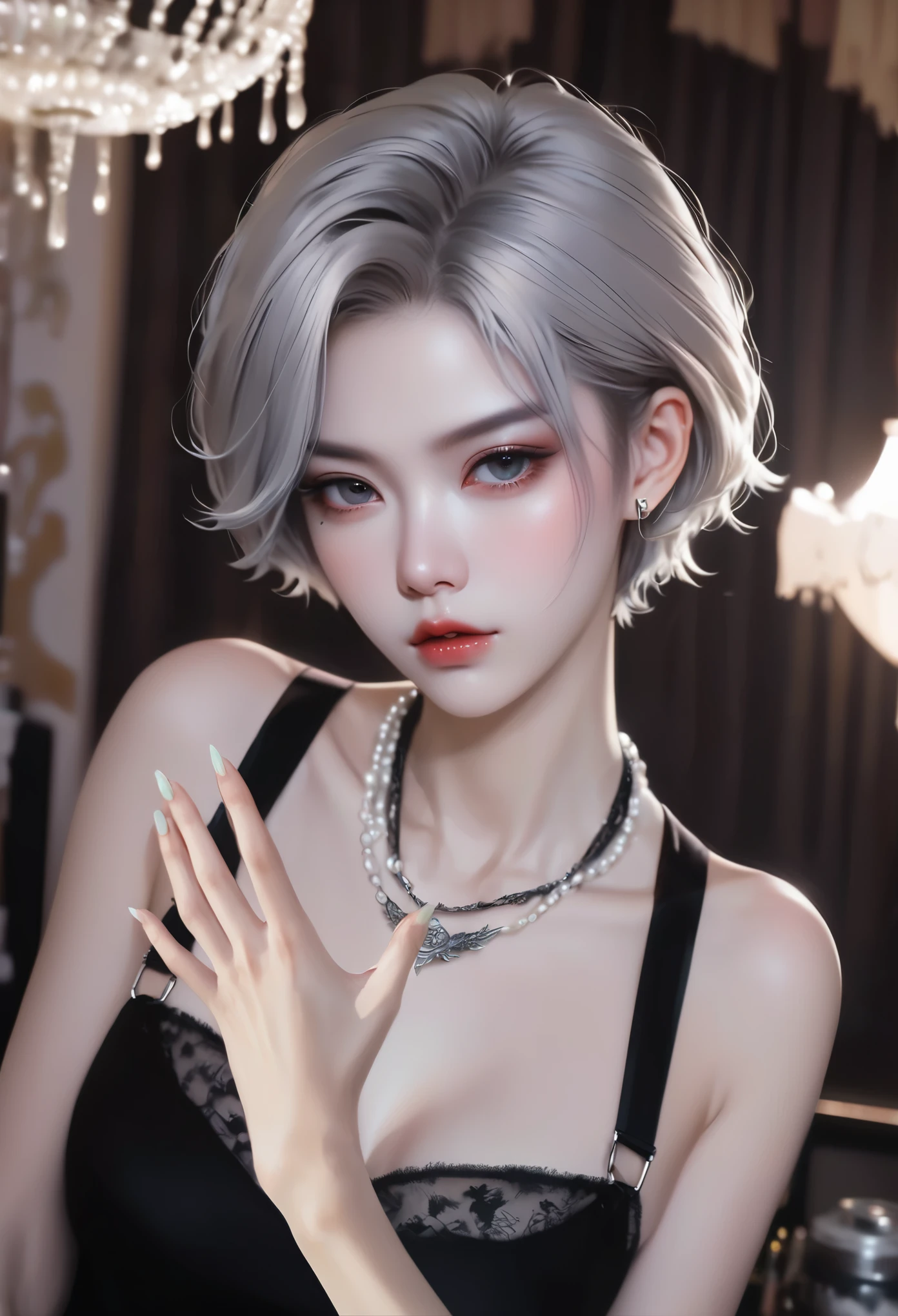 Close-up of a woman wearing a choker and necklace, Artwork in the style of Guweiz, realistic art style, inspired by Yanjun Cheng, Realistic art style, 8k high quality detailed art, Popular on cgstation, guweiz, [ 4k digital art ]!!, Realistic anime 3D style, IG Model | type germ