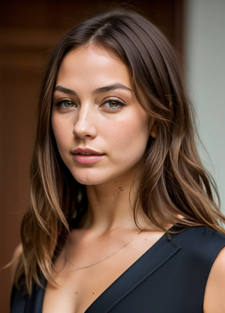 Un superbe portrait en couleur complexe de (femme:1), sous un angle parfait, very detailed, d'origine italienne, 22 years old , cheveux , dark browns, yeux couleur noisette, lightly tanned skin Sharpness, natural light, Diffusion souterraine, F2, 35 mm, grains de film, 8k, ultra realistic, grain de peau parfait, with a few moles, une belle poitrine
