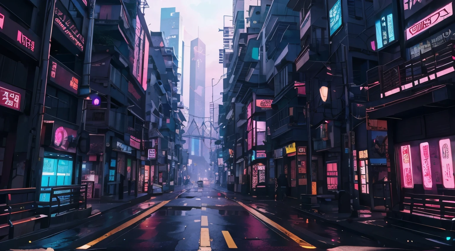Imagem de uma paisagem de cidade cyberpunk, Um ambiente de paisagem de cidade cyberpunk, Estilo anime, arte profissional, perfect composition, 8K, lindo, intricado, detalhes