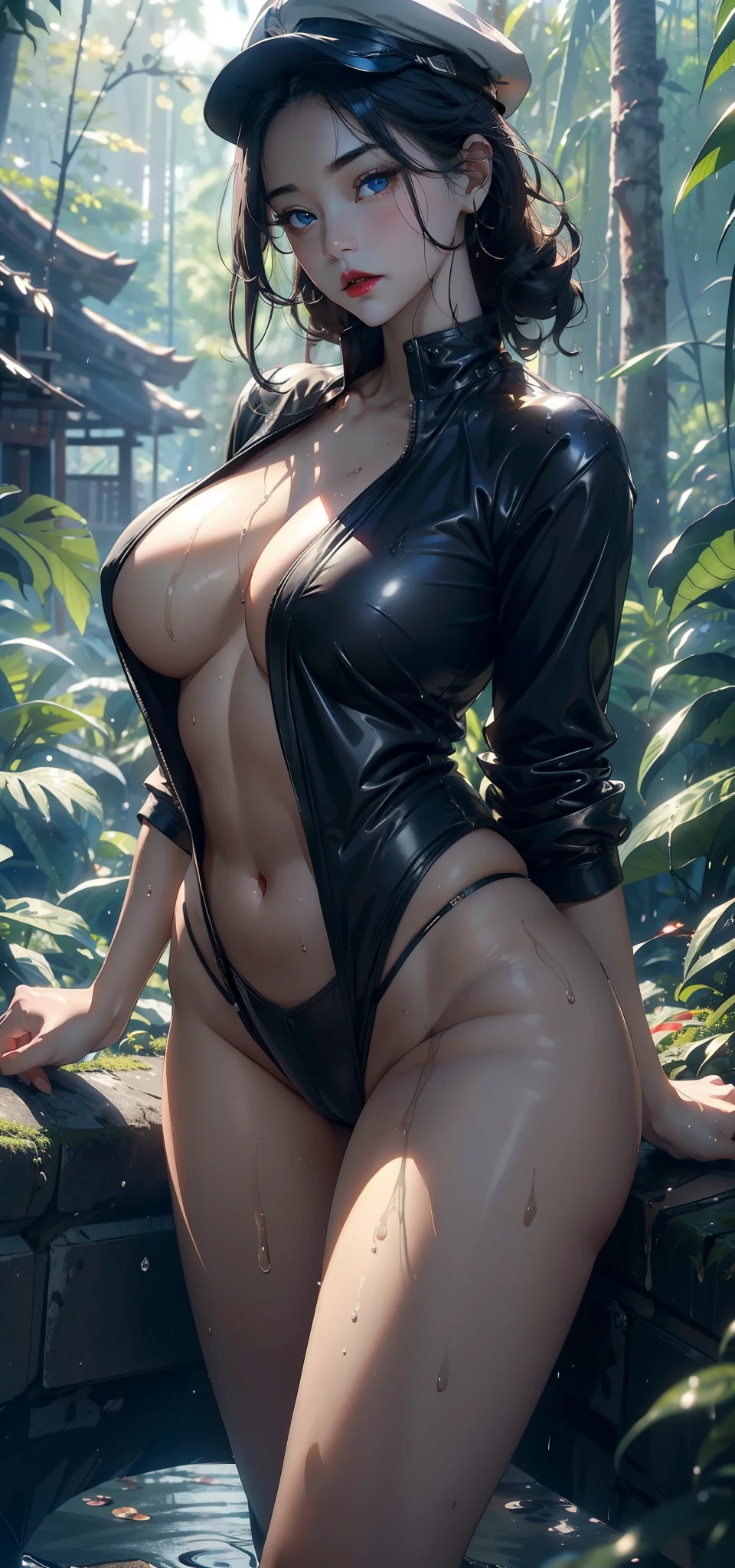 1 female，45 years old，Large Breasts，Thick thighs，Long legs，Big breasts and thin waist， 照片曝Light，（background：In the woods，Rainforest，In the summer，gale） She has short black hair，，curls，red lips，stand up，Front view， OK， gloomy sky，（（（masterpiece），（Highly detailed CG Unity 8k wallpaper），最OK质量，Light，详细background，Beautiful blue eyes，（Very delicate and beautiful），（Beautiful and detailed description of the eyes），Super detailed，masterpiece，）），face camera，high resolution，Super detailed），House violence，Sexy bulge，nude，军official（wear：White military cap，Tights，）1 female，45 years old，，Royal sisters，big breasts slightly fat，Large Breasts（background：In the woods，Rainforest，in a spring，） She has short blonde hair，Wheat Bran，Straight Hair，red lips，permanent，Front view， gloomy sky，（（（masterpiece），（Nity 8k Wallpaper，Rich in CG details），最high quality，Light，详细background，beautiful eyes，（Very delicate and beautiful），（Beautiful and detailed description of the eyes），在ltra Detailed，masterpiece，）），face camera，high resolution，在ltra Detailed），nude，Exposing genitals， Nipple protrusion，Camel toe，Sexy bulge，official（wear：，Green baseball jacket，Black military cap，Lace，tights）最OK品質, high quality, high resolution, Beautiful woman, High Detail, 良OK照明, obscene, endless,  , Bare thighs, bare arm, (((Wet myself))), (((Pee on yourself))), (((Fluid running down the legs), Urine stains, (Puddle), (Thick thighs), Really long legs, lipstick, Delicate face, Pretty Face, Face flushed with shame, Humiliated, (