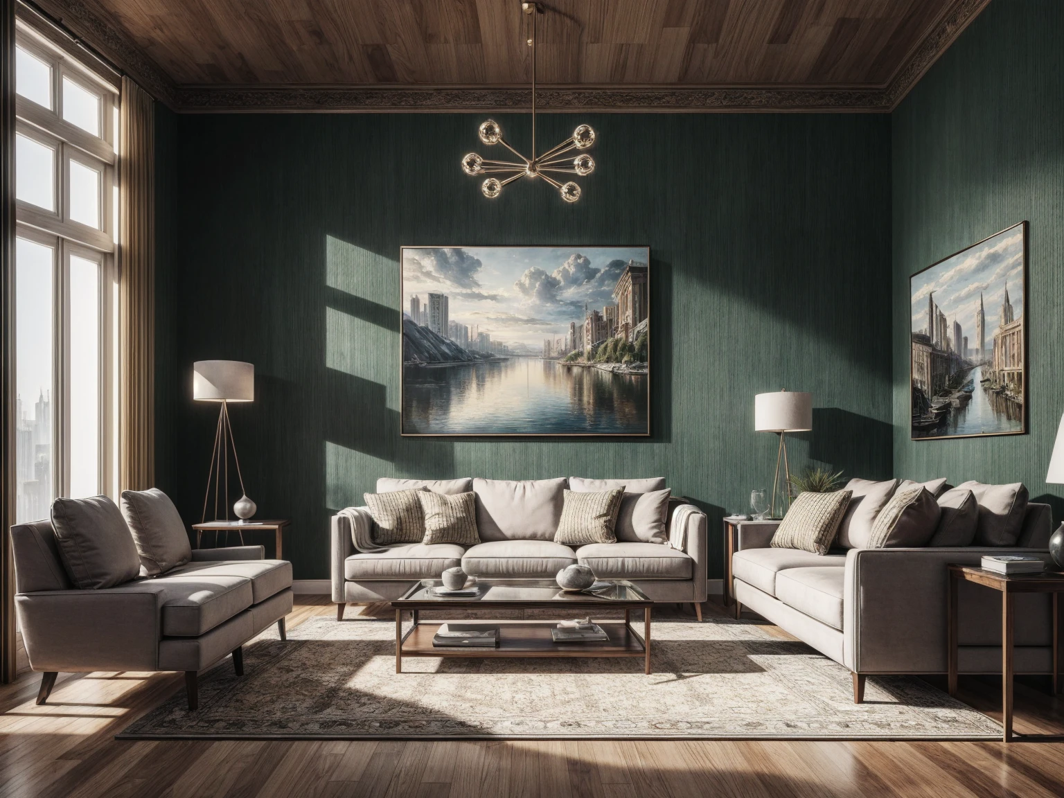 ((Photorealistic)); ((masterpiece)); interior design; Modern living room; Ultra detailed furniture; 4K resolution; High resolution textures