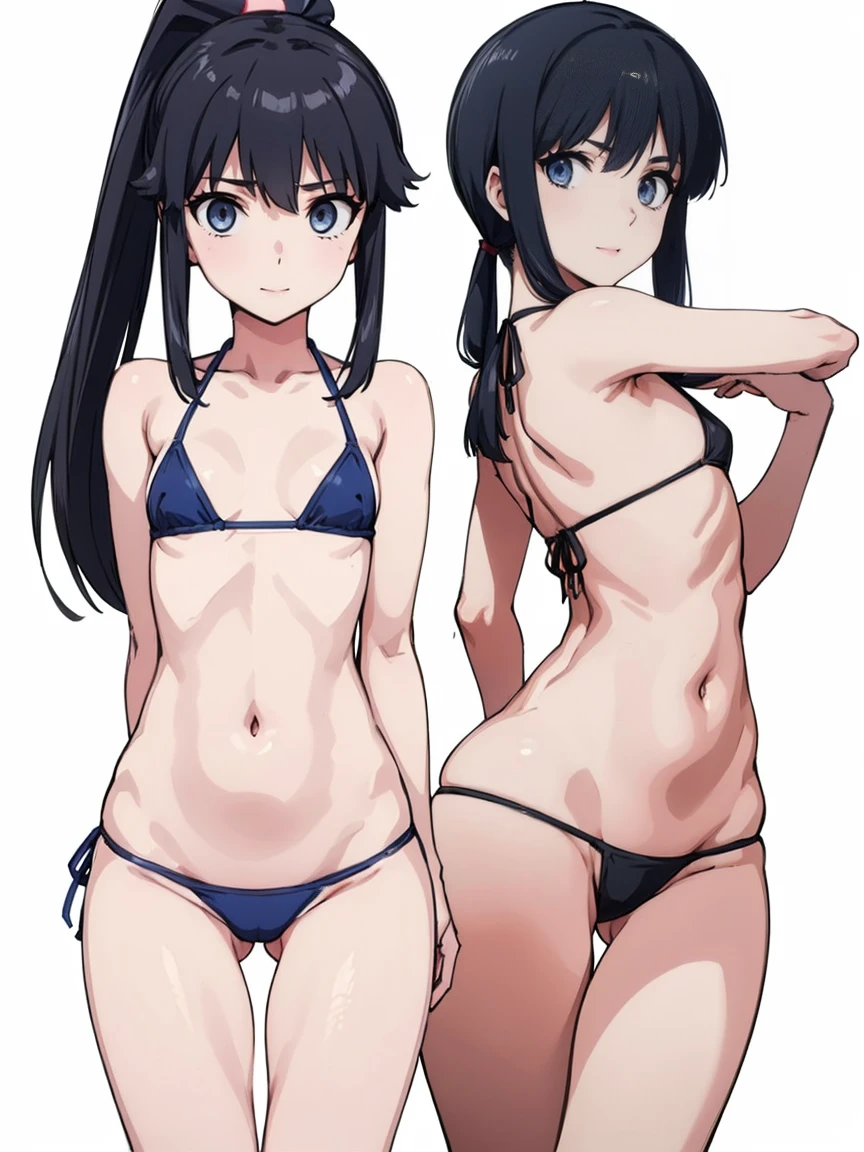 (from side:1.2),(from below:1.2),(( Fleet Collection、Kantai Collection、Yao、wariza,multiple views)),((whole body、whole body,nurse,bikini)、18-year-old、woman,whole body写真, ((white background))) 、Best image quality, high quality, The background is clear，きれいなwoman, Japanese, detailed, detailed eyes, detailed skin, Beautiful Skin, 超High resolution, (reality: 1.4),とても美しいwoman, A little younger face, Beautiful Skin, thin, (Ultra-photorealism), (High resolution), (8k), (非常にdetailed) 、(Beautiful and detailed eyes), (非常にdetailed), (detailed face), Displaying the viewer, Fine details, detailed face, smile,Straight,Looking Ahead, StraightLooking Ahead, Small face,（very small head),Photo Real, Hairstyle: ponytail、short hair,Brown Hair、smile、（Very delicate body）、((very flat chest)）、thigh gap, over one eye, from below,　multiple views,　wariza:1.1