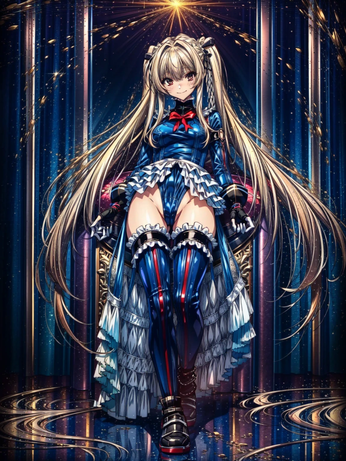 best masterpiece, ultra detailed, best quality, sharp focus, 12K, super high resolution picture, big tits,4K,Perfect Anatomy, highest quality, Marie Rose,Wicked Smile,Provocative attitude
,,Wicked Smile,Anime Style,(Ruffled swimsuit, Knee socks, Removed sleeve), (Anime Style:1.4) ,
,(White fingers:1.1,Black gloves),
Hollow Eyes,,1 Girl、(In the research facility),,(very long hair:1.6),(full body:1.3),(Tube connected to the crotch:1.8),nsfw