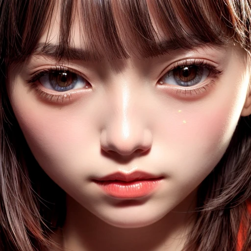 Extremely KAWAII Tiny girl、Tropical Beach、evening、Stroll along the beach、(Gazing at the colorful sunset)、(Orange rays illuminating face, close-up:1.7)、beltbra, (((Extremely detailed NOGIZAKA face))), perfect anatomy, Childish, captivating gaze, elaborate detailed Eyes with (sparkling highlights:1.2), long eyelashes、Glossy RED Lips with beautiful details, Coquettish tongue, Rosy cheeks, (Radiant natural skin) with clear transparency . { (Dynamic joyful expressions) | :d) }, Random hair color .