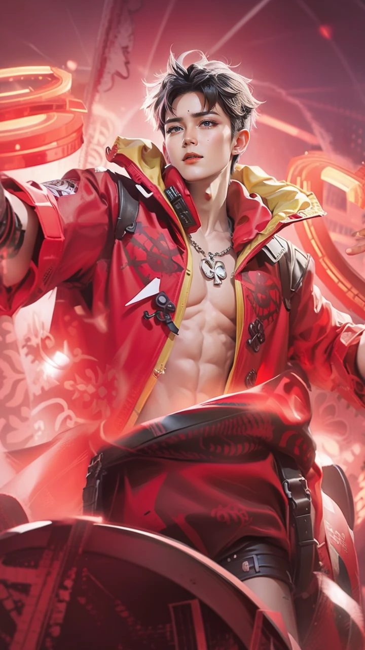 1. Pretty boy, black jacket, black
  Hair, realistic, highly detailed,