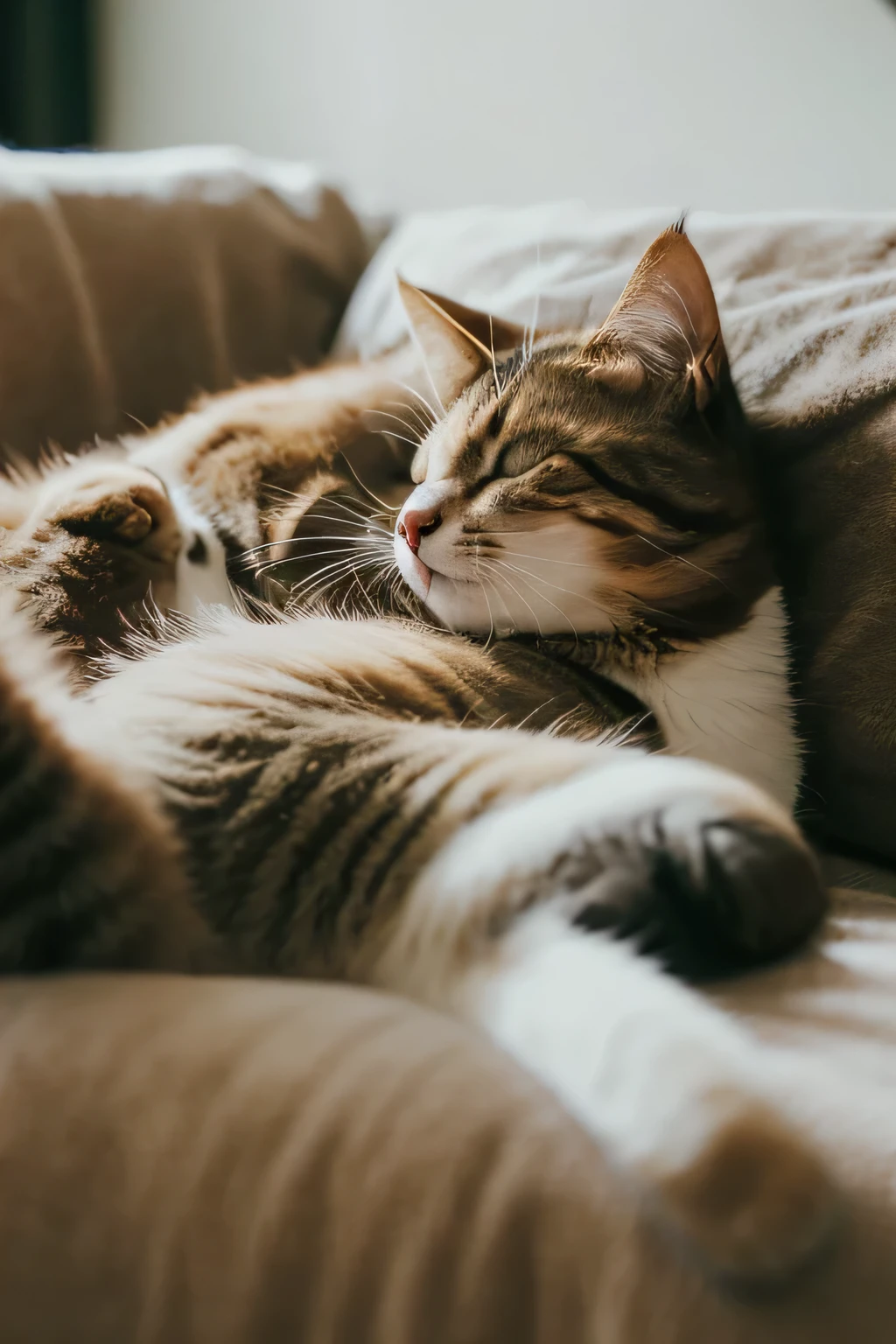 Cat sleeping on sofa bed,