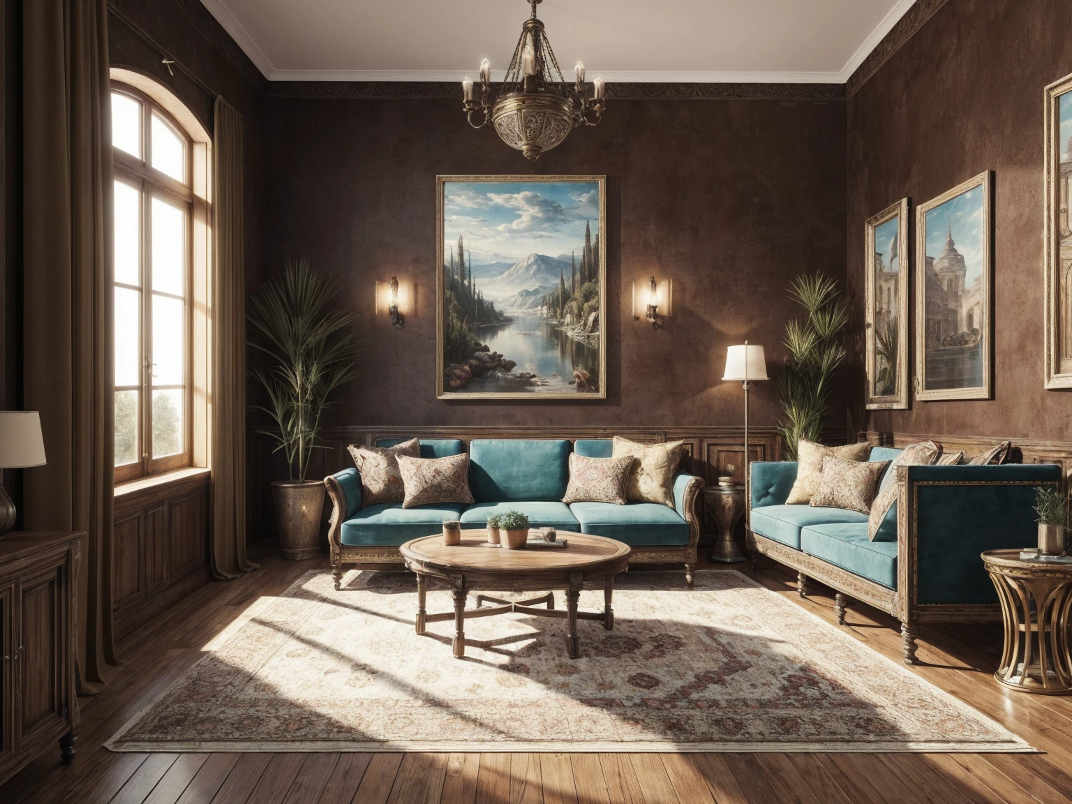 ((Photorealistic)); ((masterpiece)); interior design; Bohemian Style living room; Ultra detailed furniture; 4K resolution; High resolution textures
