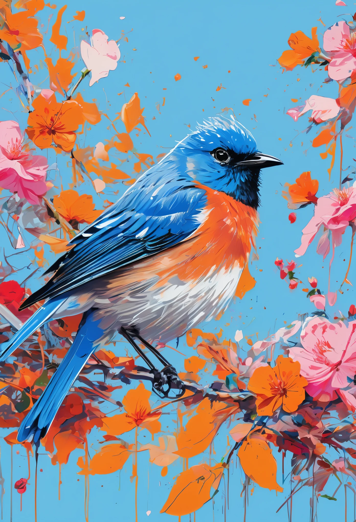 Graffiti, scribble, Comics by Petra Cortright, best quality, masterpiece, blue bird artwork, Representative work, official art, Professional, Ultra intricate detailed, 8k, blue bird art, colourful background