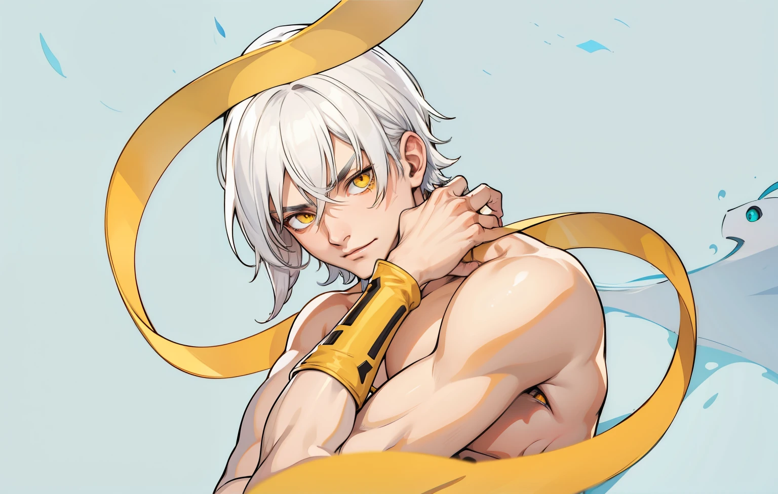 19 year old bad man white hair yellow eyes