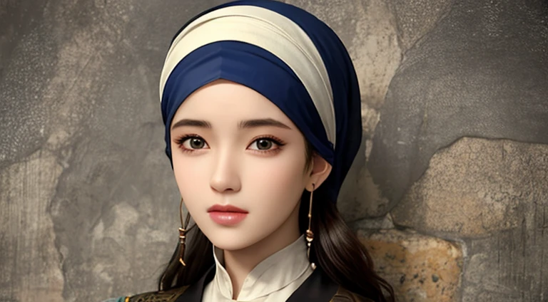 1 female, Solitary, Pretty Face, high detailed realistic eyes, Double eyelids, Highly detailed realistic students, Covers the whole body from head to waist, (Wearing a headscarf:1.2), (Muslim headscarf:1.2)